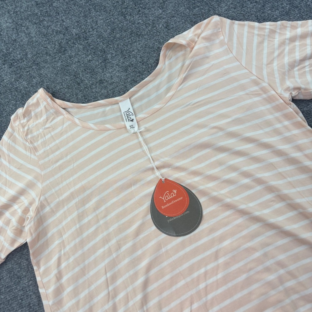 Yala BambooDreams Top XL Peach White Striped Scoop Neck Short Sleeve NWT Women's